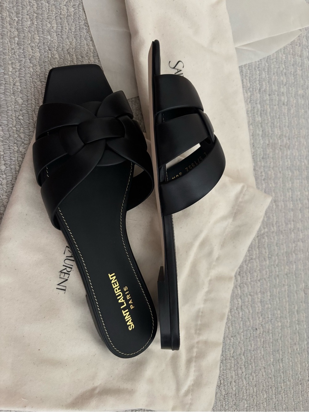 Saint Laurent Black Braided Leather Slide Sandals - Picture 3 of 6
